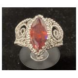 925 Silver Ring with Orange Stone, Size 8.5