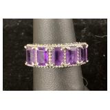 .925 Silver Ring with Amethyst Gems, Size 7