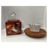 Cheese Server with Dome and Crystal Bowl Set