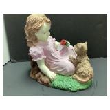 Painted Plastic Yard Art of Girl and Cat