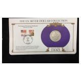 1885 Silver Morgan Dollar w/ Stamps & Facts