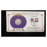 1886-O Silver Morgan Dollar w/ Stamps & Facts for