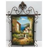 Framed Oil Painting of Coastal Village Scene