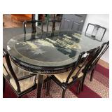 Black Lacquer Dining Table w/ 6 Matching Chairs