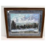 Framed Landscape Print with Mountain Scene