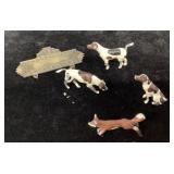 Metal Hound Dogs and Fox Figures with Pin