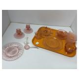 11 Pieces of Pink Depression Glass Tableware
