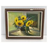 Framed Oil Painting of Sunflowers, 15x19