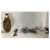 Wood Vase, Flatware, and Leather Wrapped Glass