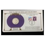 1921-D Silver Morgan Dollar w/ Stamps & Facts for