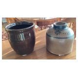 Two Stoneware Crocks, Glazed and Decorated
