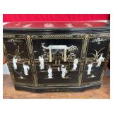 Black Lacquer Cabinet Buffet w Glass Top