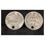 (2) World War 1 Dog Tag, Local: Luther W Mills,