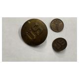 (3) Military Items: Horse Bridal Rosette, Button