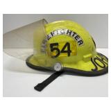 Yellow Firefighter Helmet with Shield and Markings
