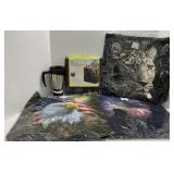 Group Lot: Travel Mug, Car Storage Cube, and Print