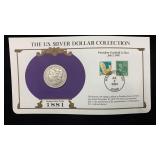 1881 Silver Morgan Dollar w/ Stamps & Facts for