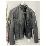 Ladies Size 8-10 Black Leather Fringed Jacket