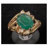 14KT Gold Ring with Green Stone and Accents