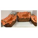 Three Wicker Baskets With Fabric Liners