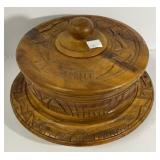 Hand-Carved Wooden cake plate with Scenic Motif
