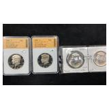 (4) Kennedy Halves: 1986-S SGS PR70CAM, 1991-S