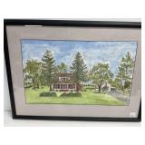 Framed Watercolor Painting of House Scene, 20x28