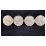 1962-PD, 1963-PD Silver Franklin (4) Half Dollars