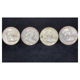 1958-PD, 1959-PD Silver Franklin (4) Half Dollars