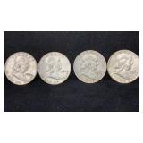 1954-PD, 1957-PD Silver Franklin (4) Half Dollars
