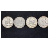 1952-PDS, 1953-D Silver Franklin (4) Half Dollars