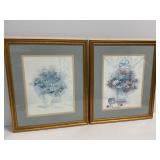 Signed Bertran Floral Prints, Double Matted