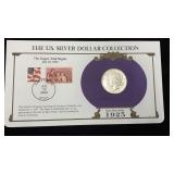 1925 Silver Peace Dollar w/ Stamps & Facts for