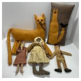 Handmade Fabric Dolls and Cat Pillow