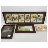 4 Vintage Framed Prints, Largest 8 x 25 Inches