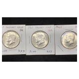 (3) Diff. UNC 49% Silver Kennedy Half Dollars