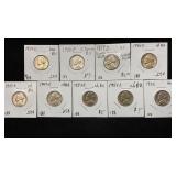 (9) Older Better Grades Jefferson Nickels