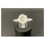 10KT White Gold Ring with Glass Stone, Size 5.5