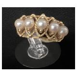 10KT Gold Ring with Pearl Accents, Size 5