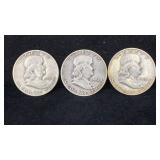 1951-PDS  Silver Franklin (3) Half Dollars