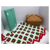 Longaberger Basket, Crocheted Tree Skirt, and Shoe