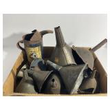 Metal Funnels and Vintage Oil Mixing Can