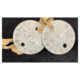 (2) World War 1 Dog Tag, Elmer Davis, Southport,