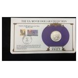 1927-D Silver Peace Dollar w/ Stamps & Facts for