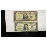 (2) Currency 1935 E & F $1 Silver Certificate
