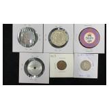 (6) Mix US/World Coins/Token: 1909 Lincoln Cent,