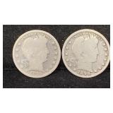 1895, 1896 Silver Barber (2) Quarters