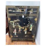 Black Lacquer Cabinet with Asian Motif