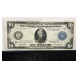 Currency 1914 $10 Blue Seal Federal Reserve Large