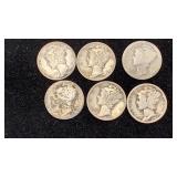 (6) Silver Mercury Dimes including 1916-S